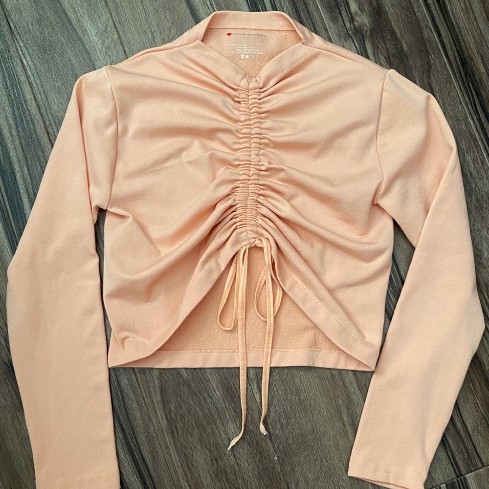 Bella Seamless (juniors) fleece long sleeve scrunch crop top, peach cream - Picture 2 of 6
